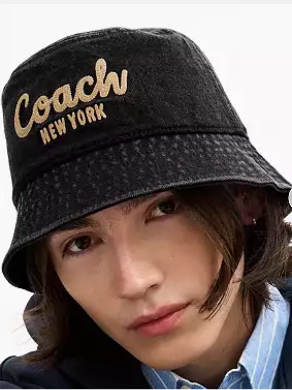Coach Black Bucket Hat with Tan Logo